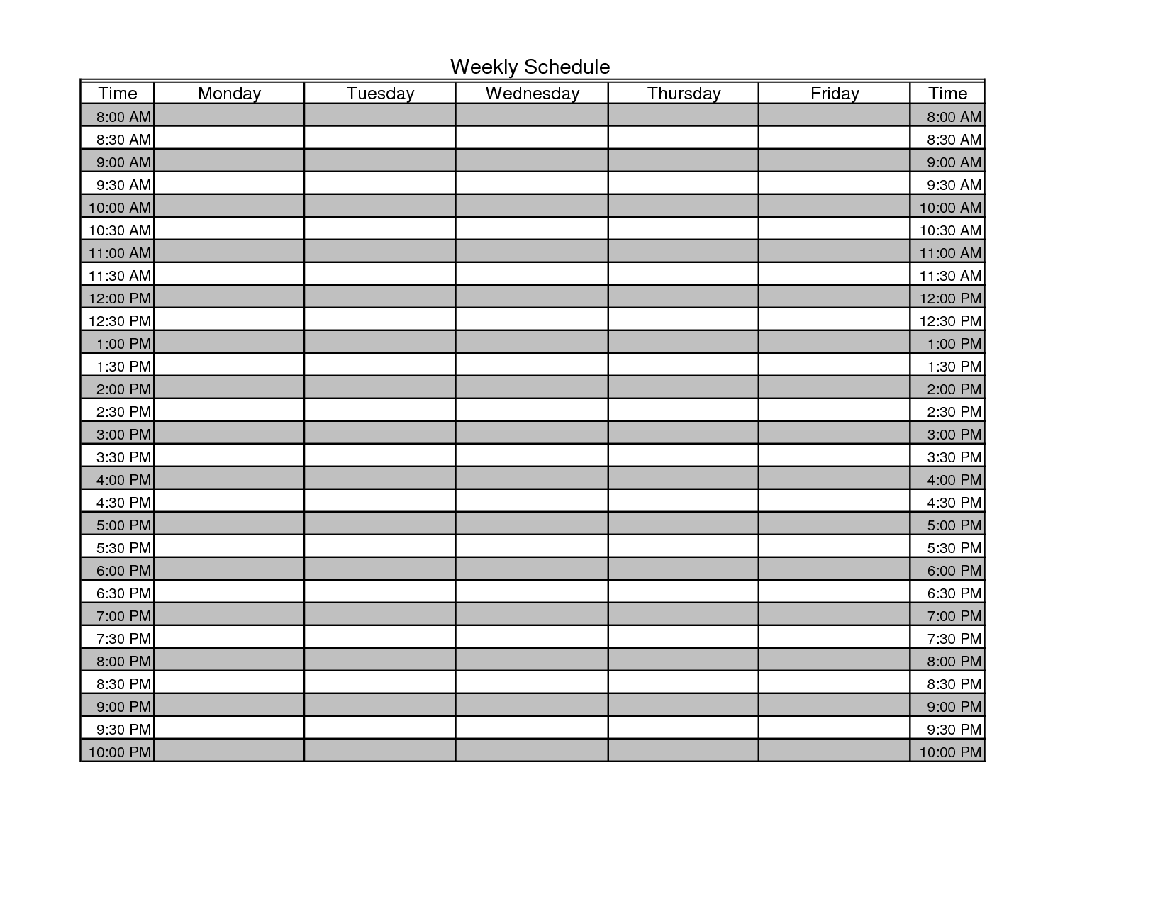 Printable Blank Weekly Schedule Template