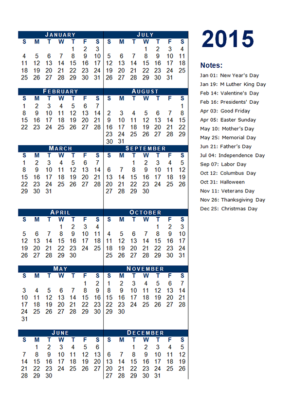 Printable Calendar with Holidays