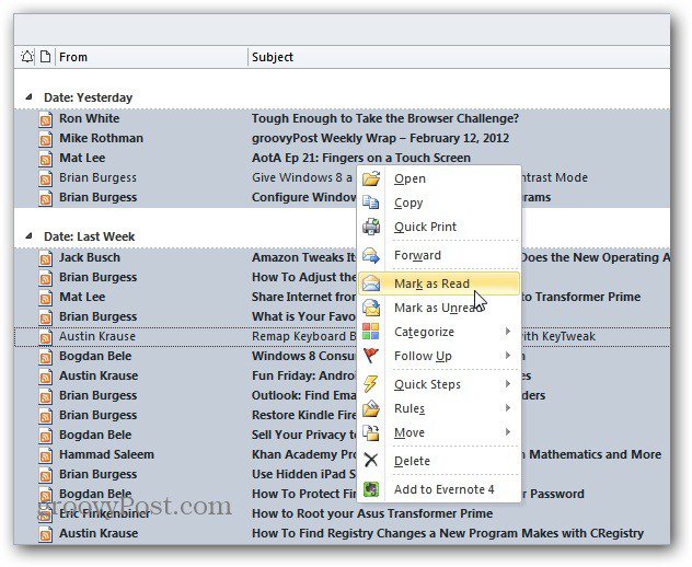 Read Unread Email Outlook