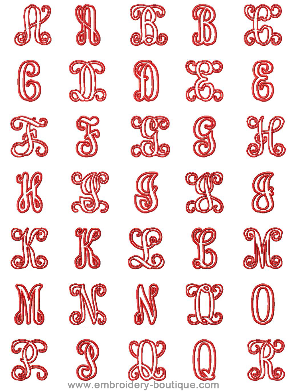 Satin Elegant Vine Applique Alphabet Satin Elegant Vine Applique Alphabet