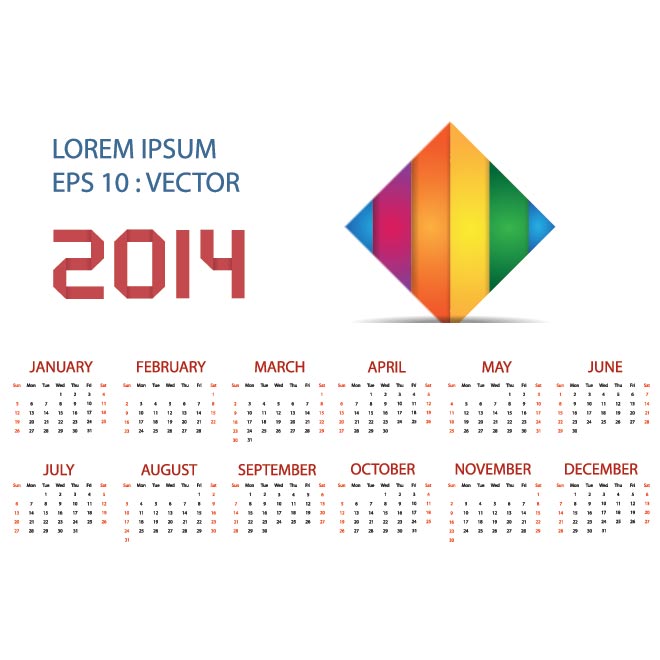 2014 Calendar Vector Template Free