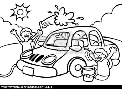 Black and White Cartoon Car Wash