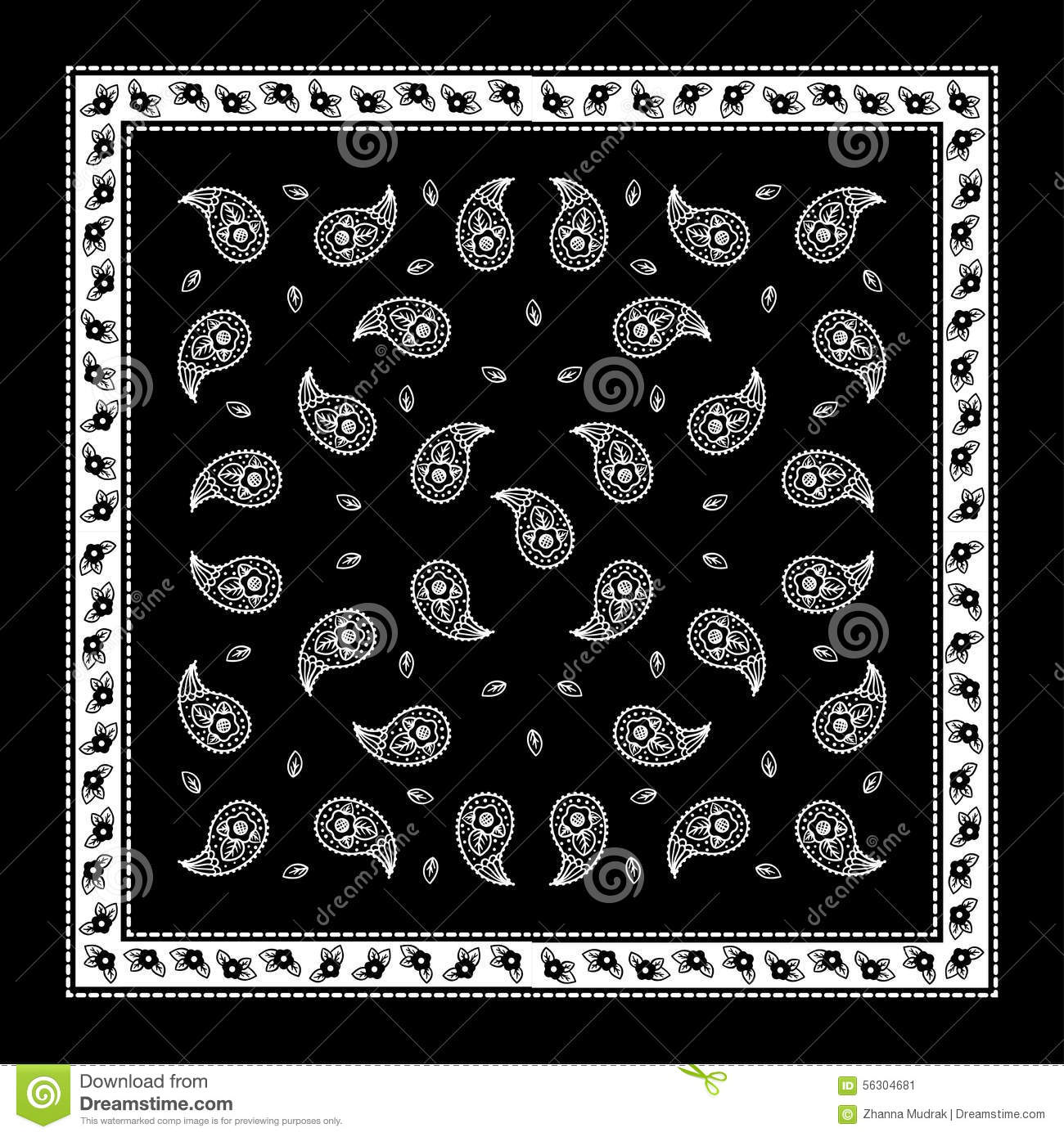 Black and White Simple Paisley Bandana Pattern