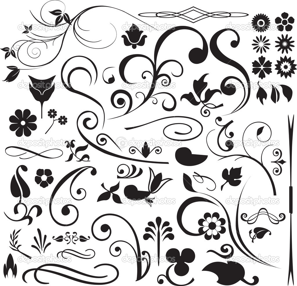 Black Floral Swirl Vector Leaf