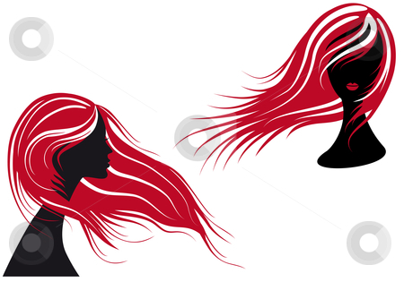 Black with Red Hair Woman Silhouette Clip Art