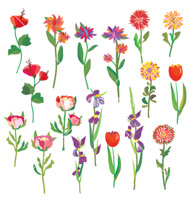 Bright Colored Flowers Clip Art