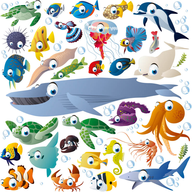 Cartoon Sea Creatures and Fish