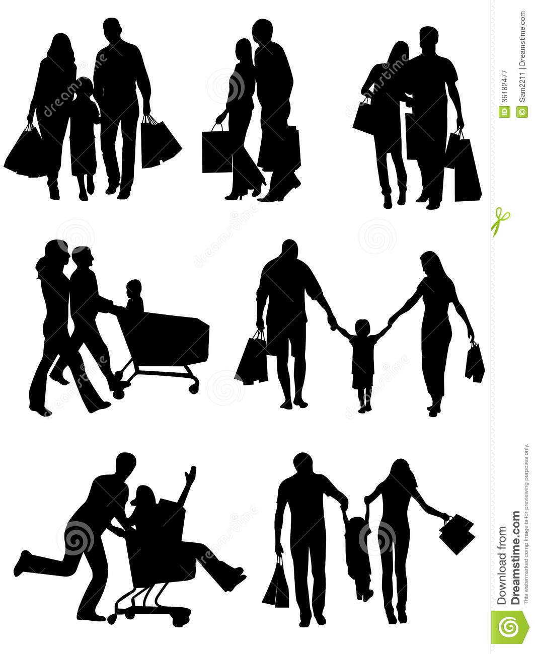 Family Shopping Silhouette Vectors