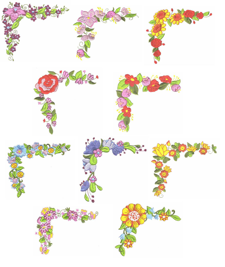 Flowers Embroidery Corner Designs Flowers Embroidery Corner Designs