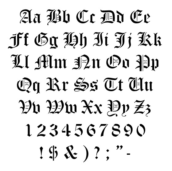 Old English Tattoo Letter Fonts Alphabet