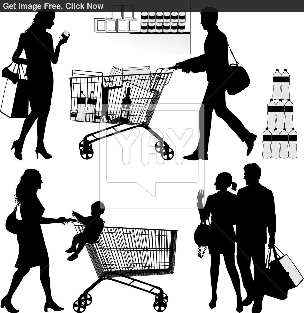 People Grocery Shopping Silhouette