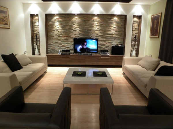 Stone Wall Living Room Design Ideas
