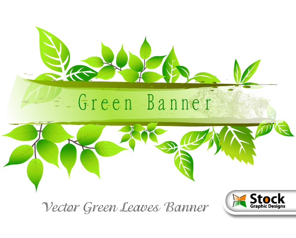 Vector Green Banner Leaves