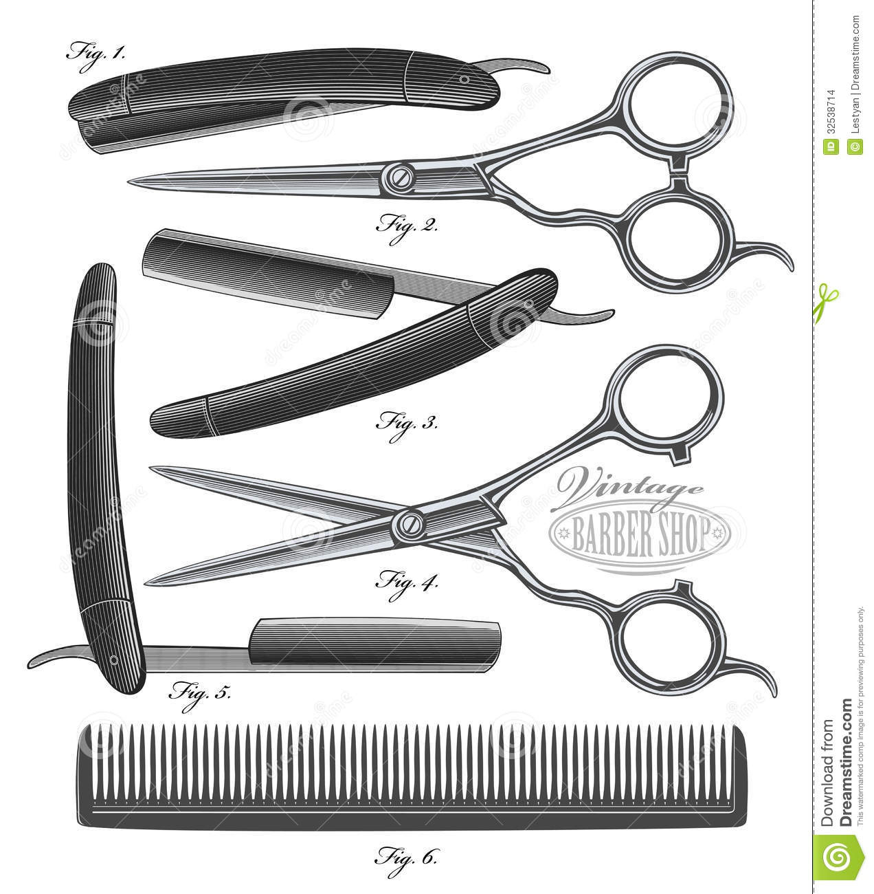 Vintage Scissors and Comb Clip Art