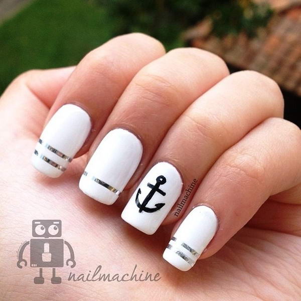 White Nail Designs with Anchor White Nail Designs with Anchor