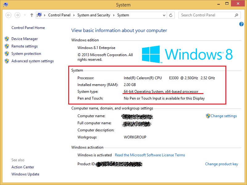 Windows 8.1 System Properties