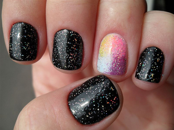 Black and Glitter Nail Design