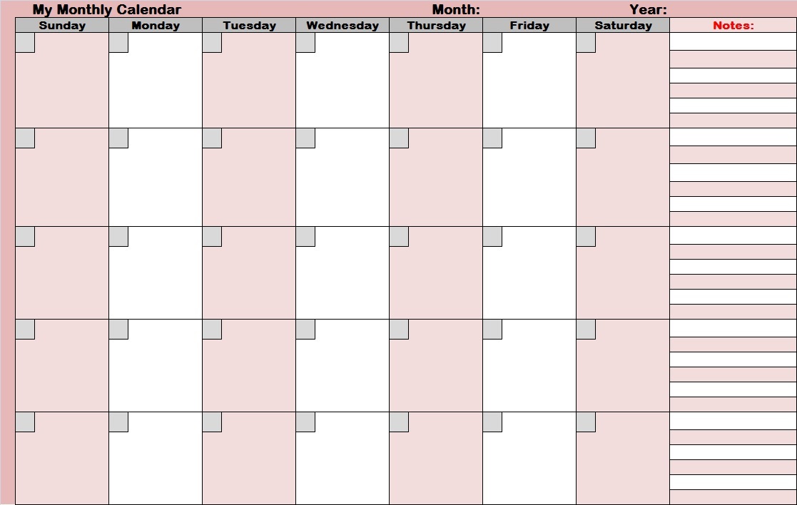 Blank Monthly Calendar Printable Blank Monthly Calendar Printable