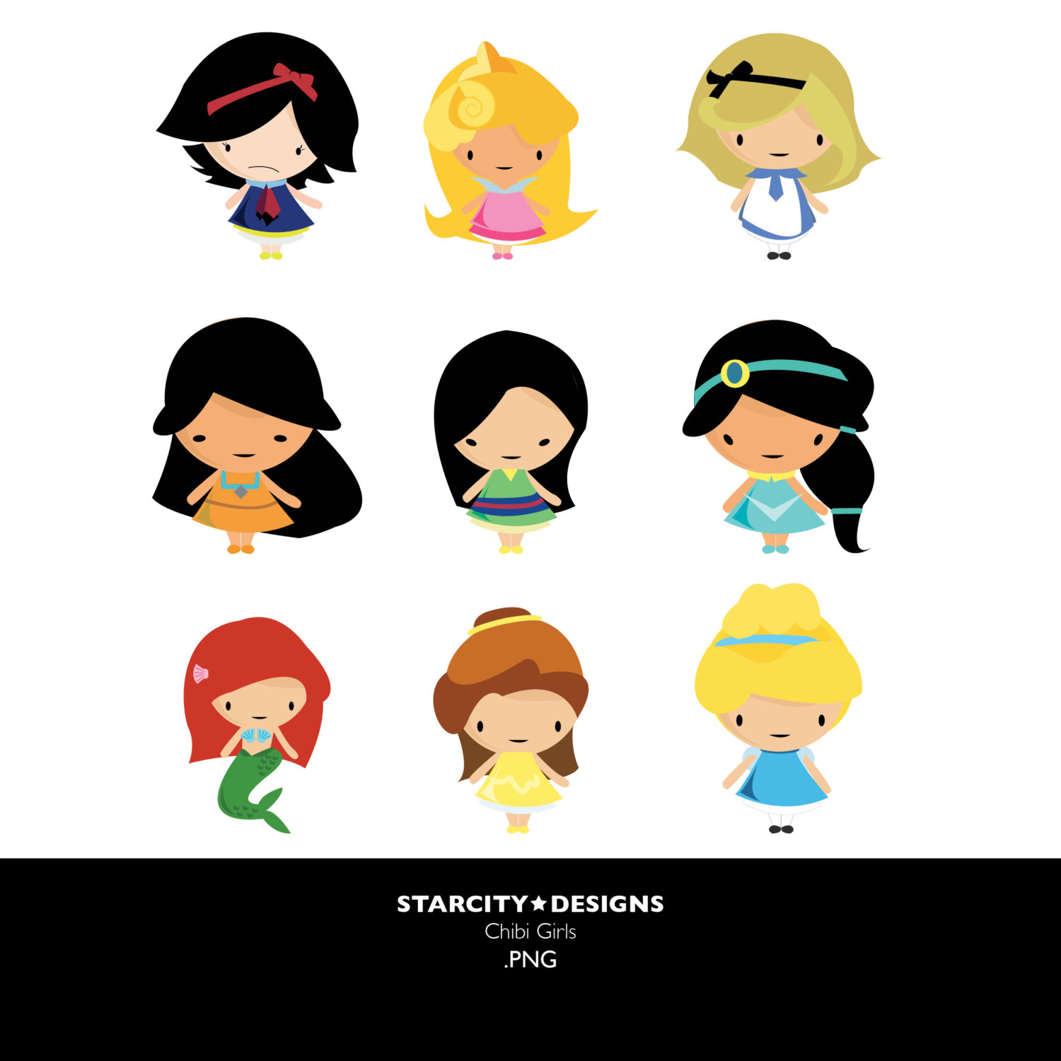 Chibi Disney Girls Clip Art