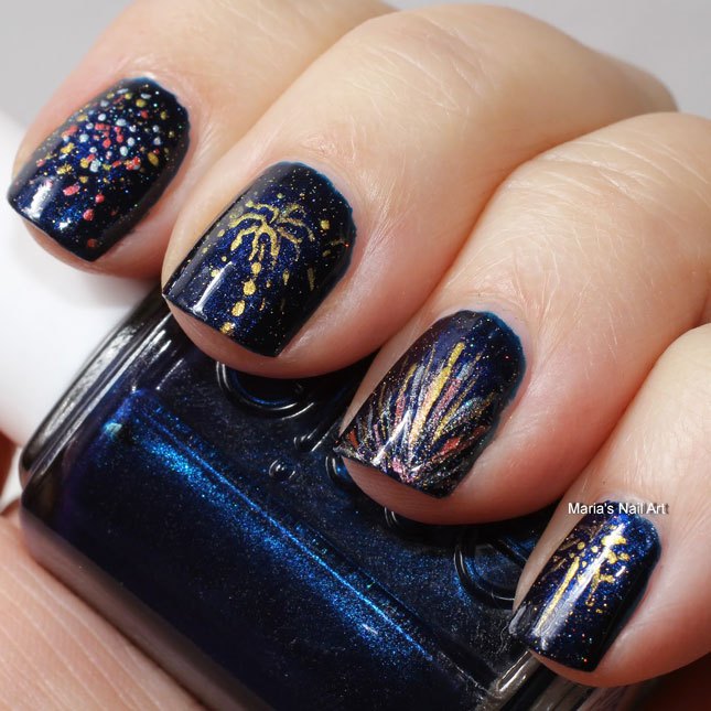 Navy Blue Nails with Fireworks