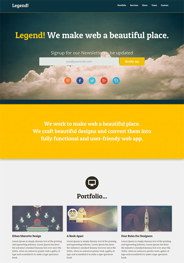 One Page Website Template PSD Free Download
