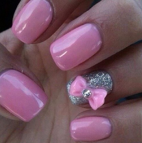 Pink Nails with Bow