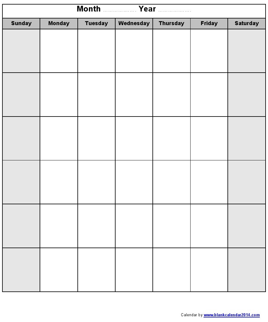 Printable Blank Monthly Calendar Template 2016