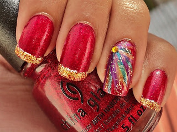 Red and Gold Nail Art