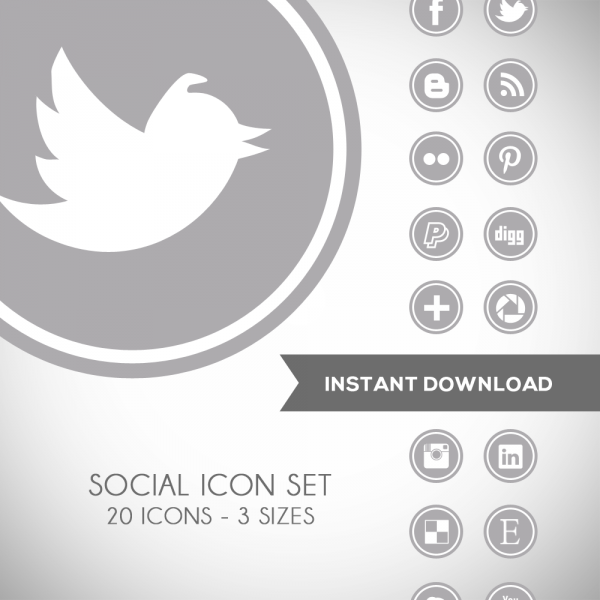 Round Grey Social Media Icons