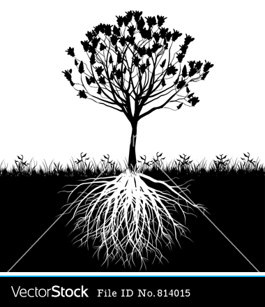 Tree with Roots Silhouette Vector