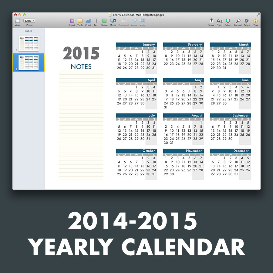 2015 Yearly Calendar Template