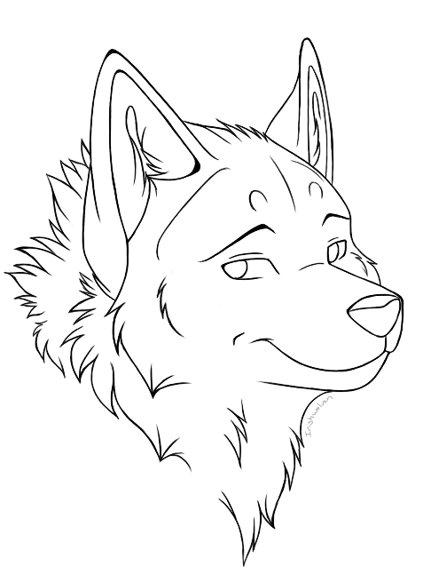 Anime Wolf Head Line Art