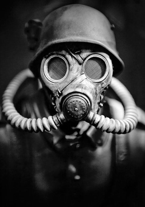 Black and White Soldier Gas Mask