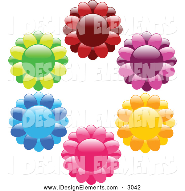 Blue Green Pink and Purple Flower Clip Art