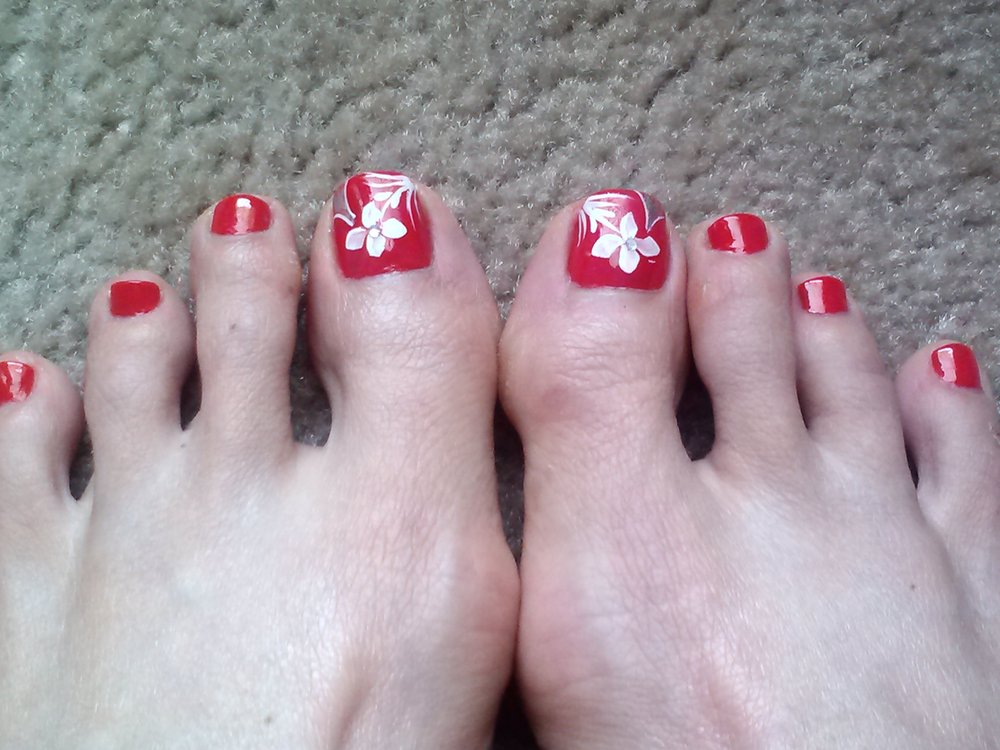 French Pedicure with Flower Design