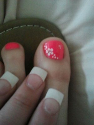 French Pedicure with Flower Design