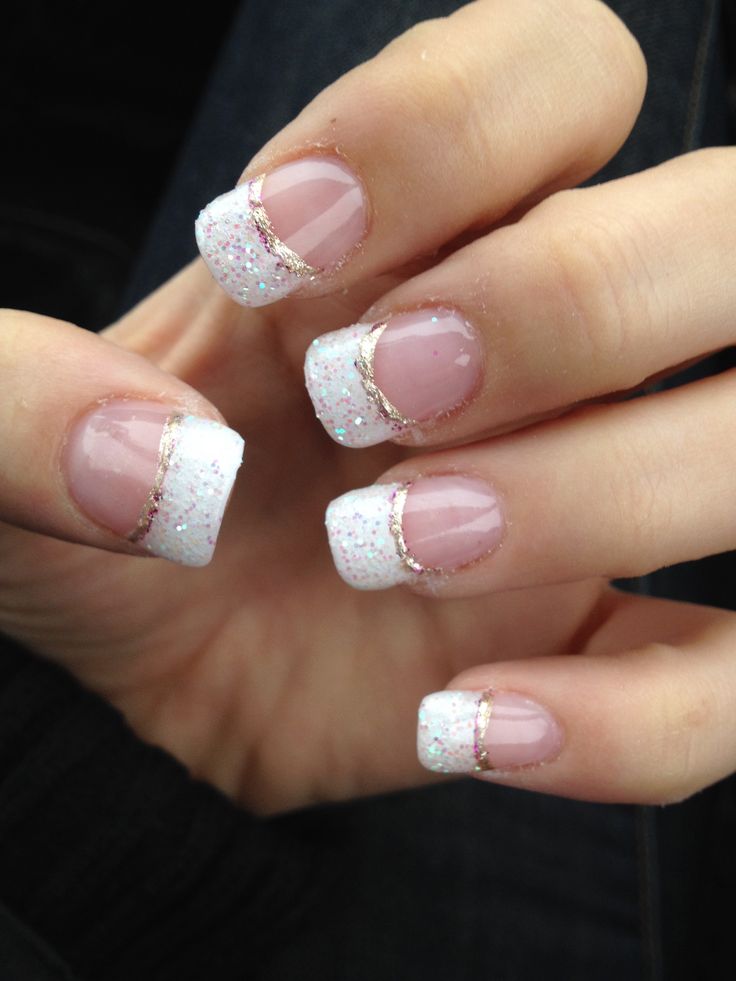 Gel Nails French Manicure with Glitter