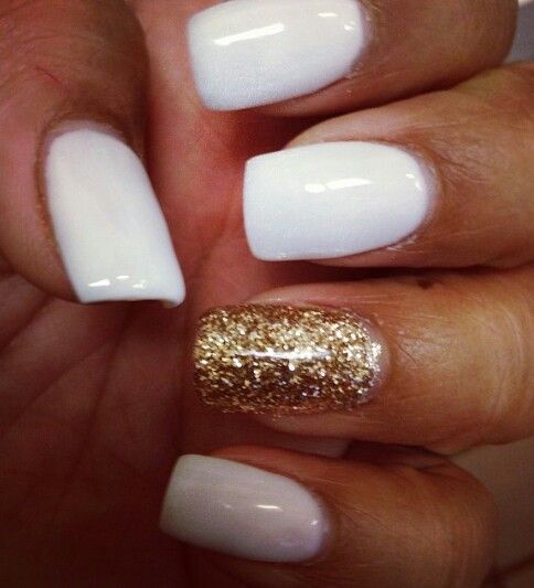 Gold and White Gel Nails