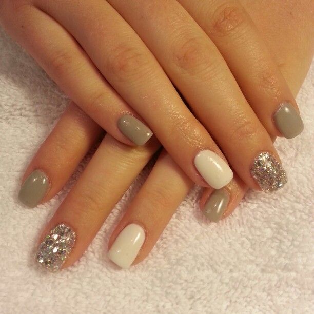Silver Grey Nails with Glitter
