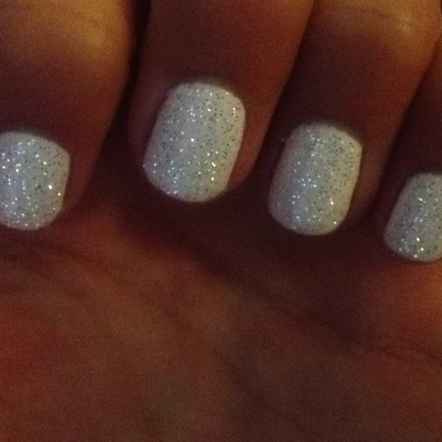 White Gel Nails with Glitter