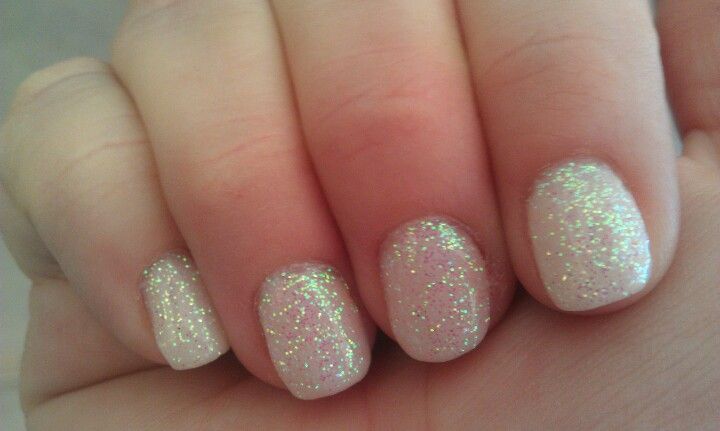 White Gel Nails with Glitter