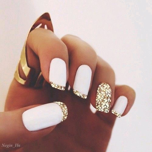 White Gold with Glitter Tips Nails