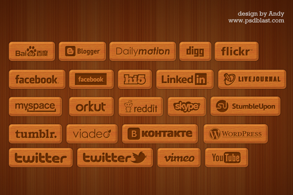 Wood Social Media Icons