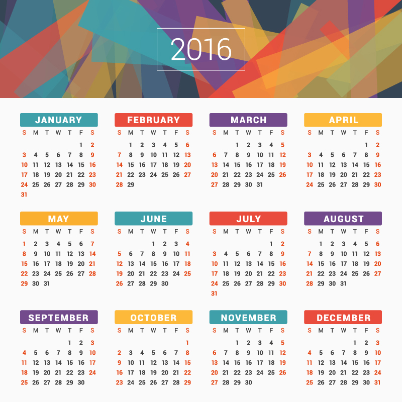 2016 Calendar Template Vector