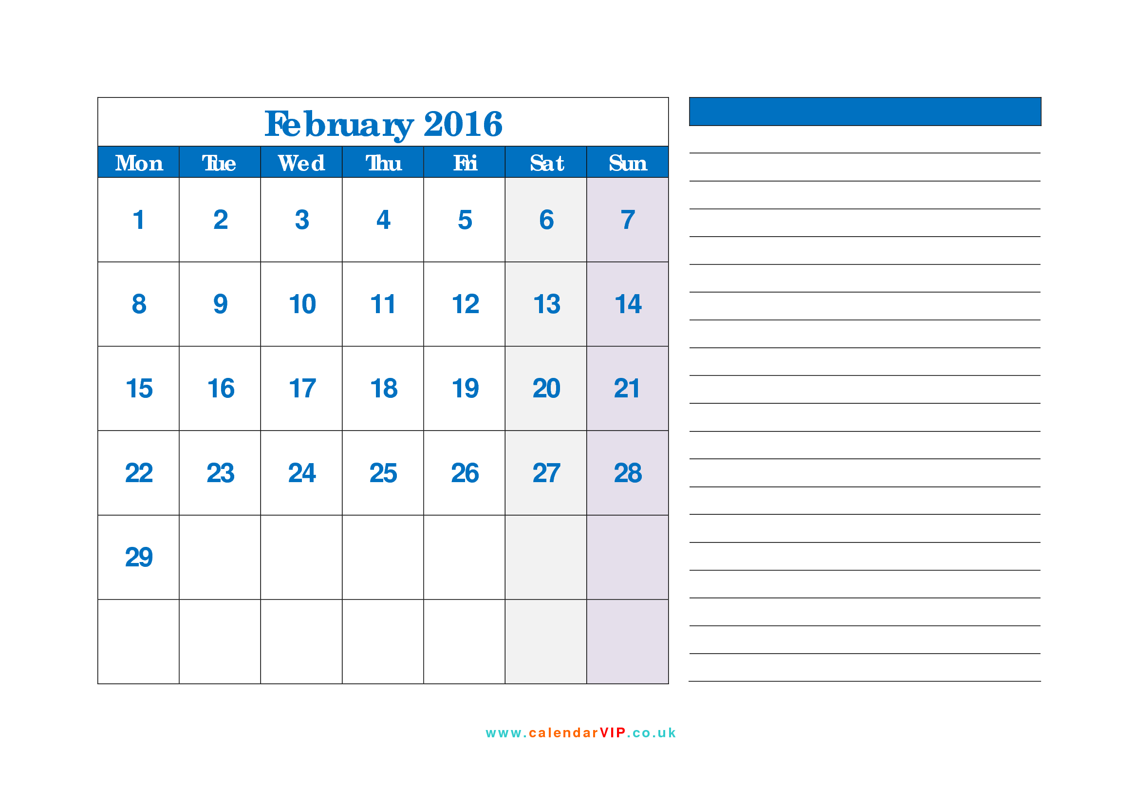 April 2016 Calendar Printable Template
