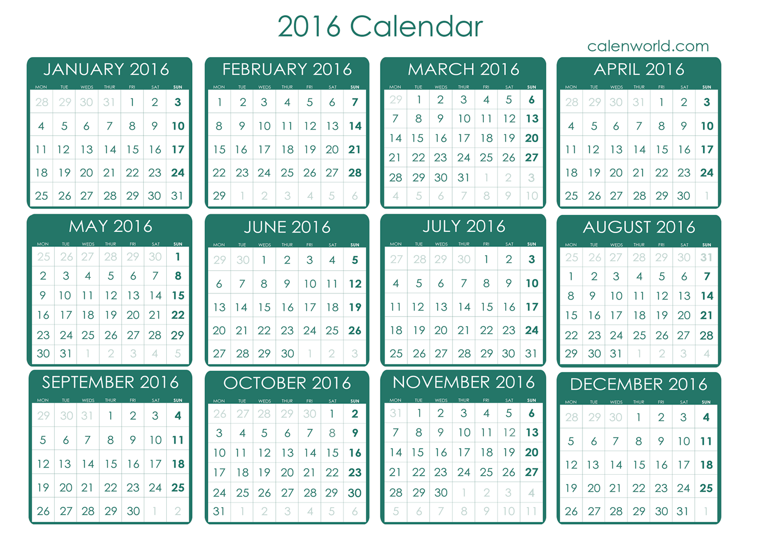 Calendar 2015 2016 Printable