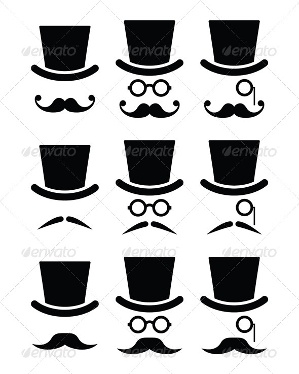 Cartoon Mustache with Glasses and Hat