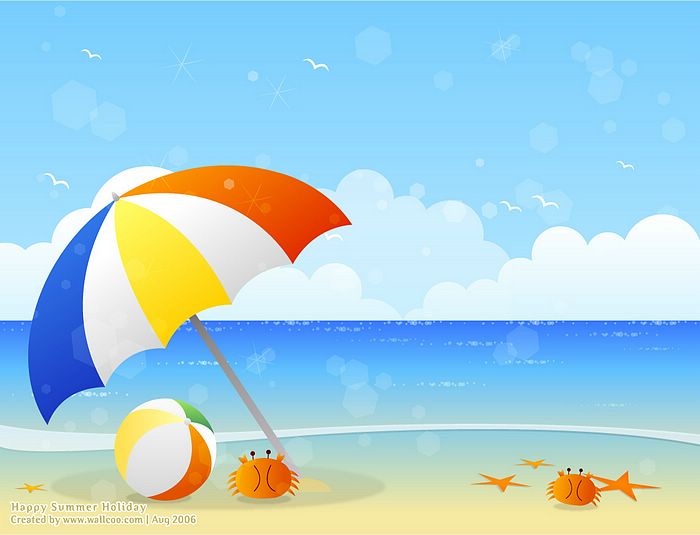 9 Animated Summer Graphics Images - Beach Scenery, Summer Sun Clip Art and  Cartoon Scene Summer Beach / 