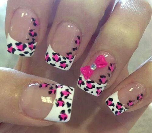 Cheetah Print Nails with Bows