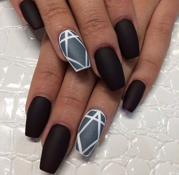 Coffin Design Nails with Matte Black